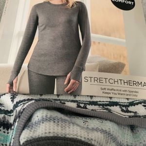 CUDDL DUDS Stretch Thermal Long Sleeve Crew Shirt Aqua Deer Stripe $27